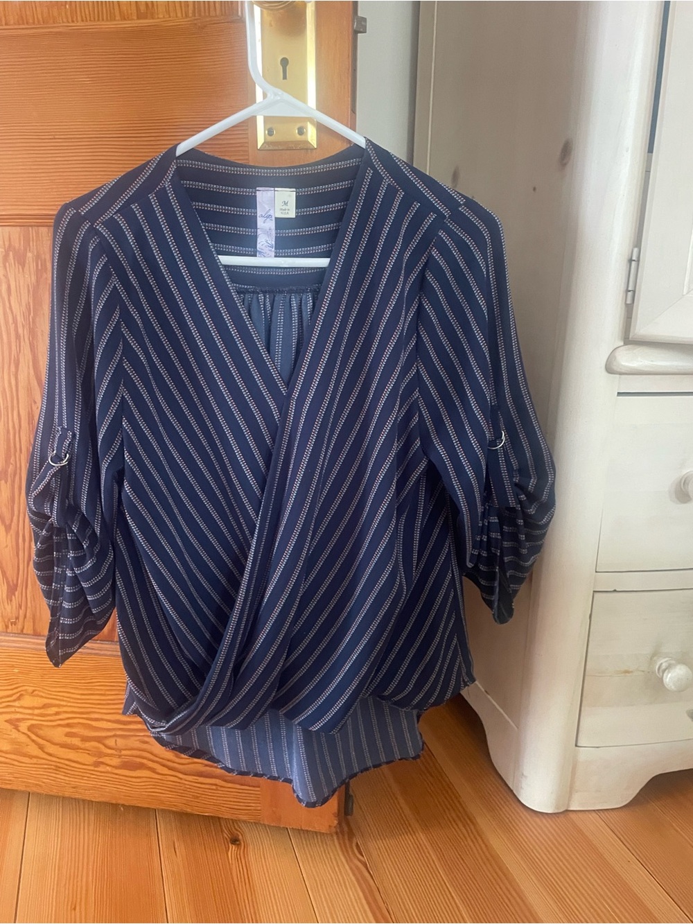Alya Navy Striped Wrap Blouse